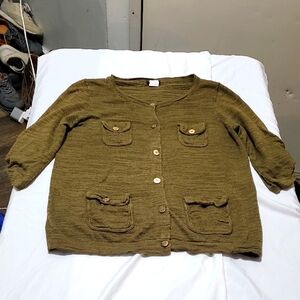 J. Crew Olive Green Button-Up Crew Neck EUC size Small